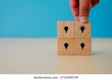 Idea selection and innovation process concept showing choosing the best solution, creative evaluation, brainstorming results, and strategic thinking for business improvement.