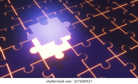 The Ideal Choice Concept For Work.,Neon Light Bordered Black Abstract Jigsaw Puzzle Background,3d Rendering