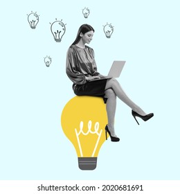 Ideas, aspiration. Young girl, accountant, finance analyst or clerk in office suit using laptop isolated on light background. Concept of finance, economy, professional occupation, business, ad. - Shutterstock ID 2020681691
