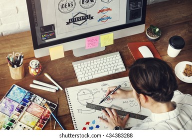 Ideas Creative Occupation Design Studio Drawing Start up Concept - Shutterstock ID 434383288