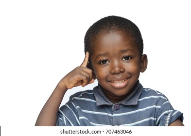 Ideas And Creativity For Africa: Little Black Boy Pointing His Finger To His Head Thinking