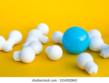 Ideas inspiration concepts with only one balloon outstanding on group of lightbulb on blue color background.Business creativity.motivation to success.minimal style. - Shutterstock ID 1514502842