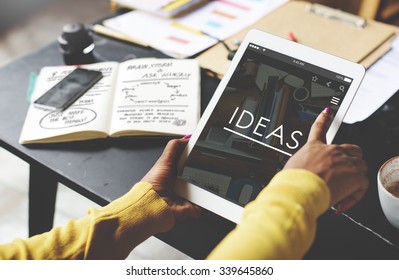Ideas Working Using Tablet Technology Thinking Concept
