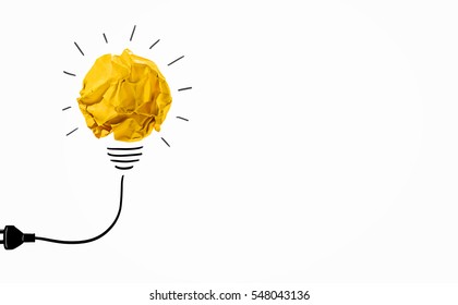 Ideas With Yellow Crumpled Paper Ball ( Lightbulb ).Creative Business Concept.
