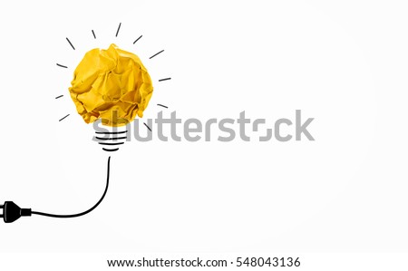 Ideas with yellow crumpled paper ball ( lightbulb ).Creative business concept.
