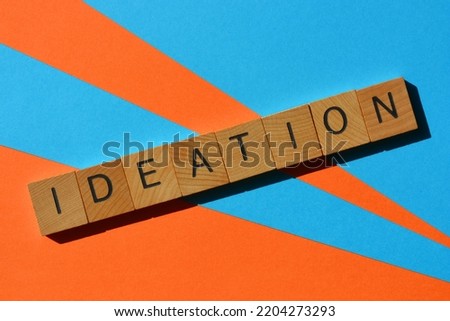 Ideation, word in wooden alphabet letters isolated on background that describes a creative way of generating ideas