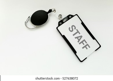 Identification Card, White Badge With Text Staff