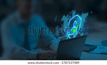 Identity Authentication Technologies. Secure Passwordless Multi-Factor Authentication. Businessperson Tapping Laptop to Use Authenticator Application.