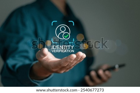Identity verification concept, User authentication and access management. Businessman holding identity verification icon on virtual screen.