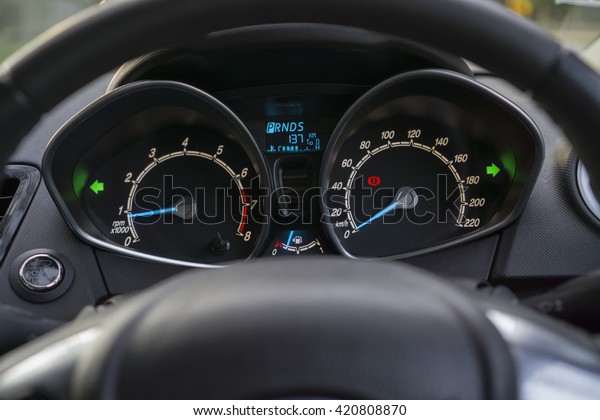 Idle\
Speedometer. Car Instruments Dash/Panel Closeup. RPM and Speed\
Metering. Transportation Photo\
Collection.