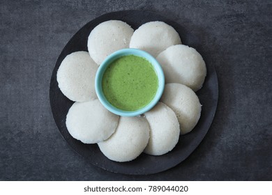 Idli / Idly Food South Indian Breakfast With Chutney Top View