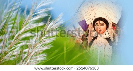 Idol of Goddess Devi Durga at a decorated puja pandal in Kolkata, West Bengal, India. Durga Puja is a famous and major religious festival of Hinduism that is celebrated throughout the world.
