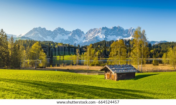 Idyllic Alpine Scenery Cabin Front Snowy Stock Photo Edit Now