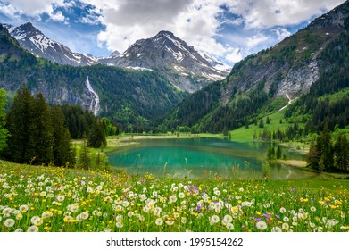 idyllic Lake Lauenensee with Wildhorn in spring, Bernese Alps, Switzerland - Powered by Shutterstock