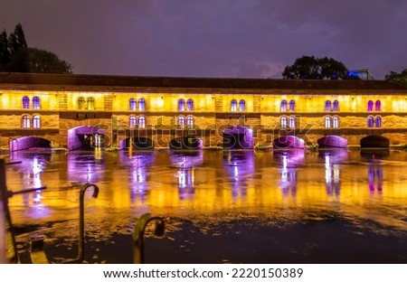 Idyllic nightly impression at Barrage Vauban in Strasbourg, a city at the Alsace region in France
