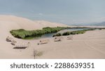 Idyllic oasis of Moron in Paracas Peru, panoramic view