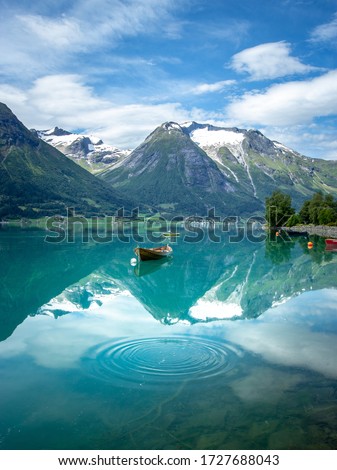 Idyllic scenery in Hjelle, Stryn, Norway. Reflections at its best