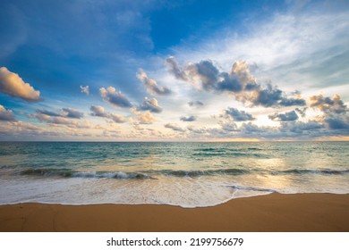 Idyllic sunset sky with cloud on sea beach sand wave exotic summer vacation concept