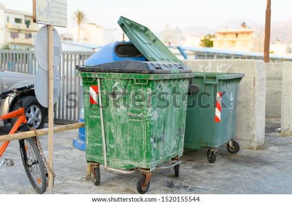 Ierapetra Crete Greece 09112019 Garbage Cans Stock Photo 1520155544