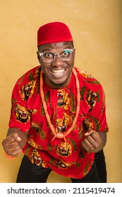 Igbo Traditionally Dressed Business Man in Glasses Close up and laugh