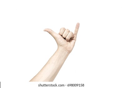 ight-hand making surfer greeting with white background