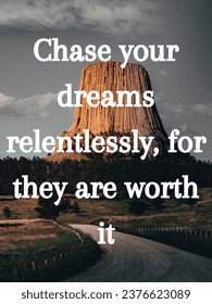 Ignite your pursuit of dreams with this inspirational image: 'Chase your dreams relentlessly, for they are worth it.' Fuel your ambitions and inspire determination.