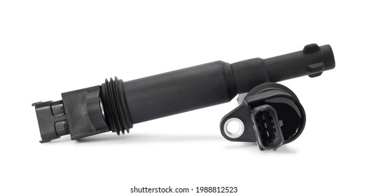 Ignition Coils (or Spark Coil) Of Ignition System Of Gasoline Engine Isolated On White Background. Spare Part Of The Car. Car Service Concept.