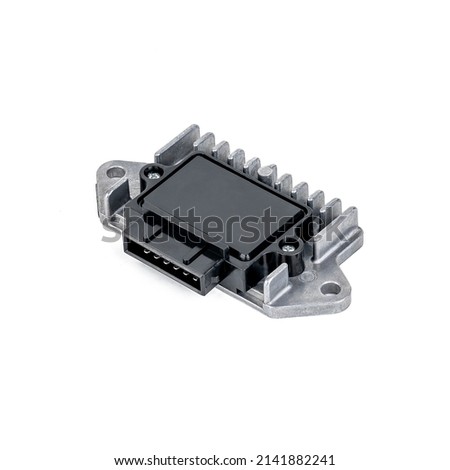 ignition electronic control module isolated on white background. auto part cut out.
