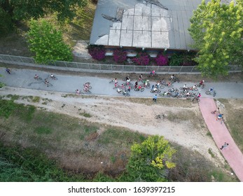 
Igoumenitsa Cycling Club Mountain Biking Cycling Race Bike Path Aerial View Drone Photo Igoumenitsa Greece Epirus 
