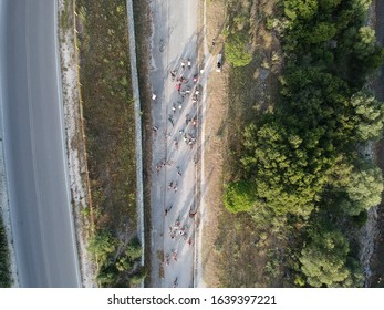 
Igoumenitsa Cycling Club Mountain Biking Cycling Race Bike Path Aerial View Drone Photo Igoumenitsa Greece Epirus 
