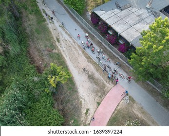 
Igoumenitsa Cycling Club Mountain Biking Cycling Race Bike Path Aerial View Drone Photo Igoumenitsa Greece Epirus 
