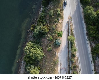 
Igoumenitsa Cycling Club Mountain Biking Cycling Race Bike Path Aerial View Drone Photo Igoumenitsa Greece Epirus 
