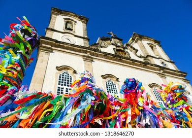 Igreja de Nosso Senhor do Bonfim, a catholic church located in Salvador, Bahia in Brazil. Famous touristic place where people make wishes while tie the ribbons in front of the church. 02/10/2019