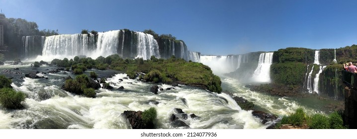 Iguazu Falls With Good Amount Of Water Running Through The Rocks