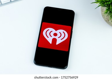 IHeartRadio App Logo On A Smartphone Screen. Manhattan, New York, USA May 2, 2020.