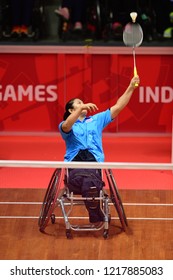 IINDONESIA, October 6-13, 2018 : WETWITHAN AMNOUY From Thailand In Action During Badminton Women's Singles WH2 In Asian Para Games 2018 At JAKARTA, INDONESIA