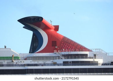 IJmuiden, The Netherlands - June 20th, 2022: Carnival Pride, Operated By Carnival Cruise Line. Detail Of The Trademark Funnel