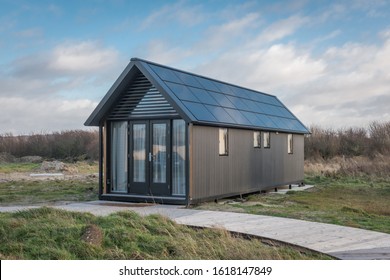 IJMUIDEN-JANUARY 12 2020. The Tiny House movement is a turn to a simpler life, where people choose to live with less. In IJmuiden you can experience this by renting them. 