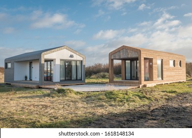 IJMUIDEN-JANUARY 12 2020. The Tiny House Movement Is A Turn To A Simpler Life, Where People Choose To Live With Less. In IJmuiden You Can Experience This By Renting Them. 