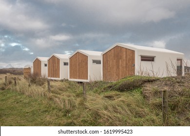 IJMUIDEN-JANUARY 12 2020. The Tiny House Movement Is A Turn To A Simpler Life, Where People Choose To Live With Less. In IJmuiden You Can Experience This By Renting Them. 