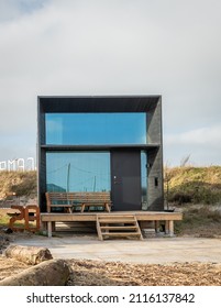 IJMUIDEN-JANUARY 30 2022. The Tiny House Movement Is A Turn To A Simpler Life, Where People Choose To Live With Less. In IJmuiden You Can Experience This By Renting Them. 