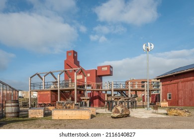 IJMUIDEN-JANUARY 30 2022. The Tiny House Movement Is A Turn To A Simpler Life, Where People Choose To Live With Less. In IJmuiden You Can Experience This By Renting Them. 