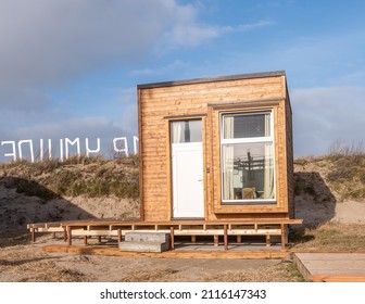 IJMUIDEN-JANUARY 30 2022. The Tiny House Movement Is A Turn To A Simpler Life, Where People Choose To Live With Less. In IJmuiden You Can Experience This By Renting Them. 