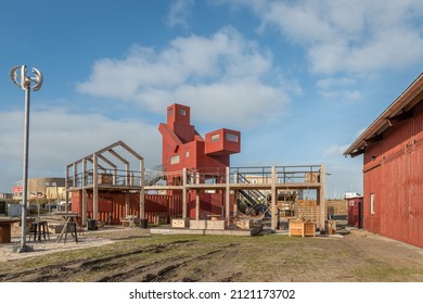 IJMUIDEN-JANUARY 30 2022. The Tiny House Movement Is A Turn To A Simpler Life, Where People Choose To Live With Less. In IJmuiden You Can Experience This By Renting Them. 