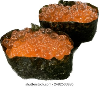Ikura gunkan maki sushi ( (Salmon Roe Gunkan Sushi) Isolated on white background - Powered by Shutterstock