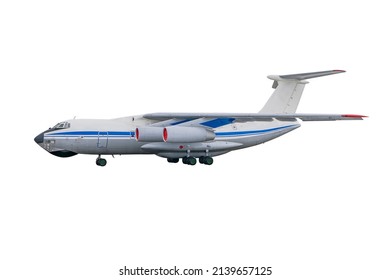 IL-76 Military Jet. Soviet Cargo Aircraft Ilyushin IL76T Isolated On White Background. Candid - NATO Codification