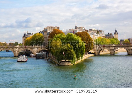 Ile de la Cite in Paris, France, seen from Pont des Arts