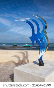 Ile de Re, France-August 20,2021: Sculpture from Gilles Fonteneau on the promenade on Ile de Re island.Ile de Re is an island off the west coast of France. It is known for its salt marshes and beaches