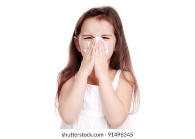 Ill Child Blowing Her Nose