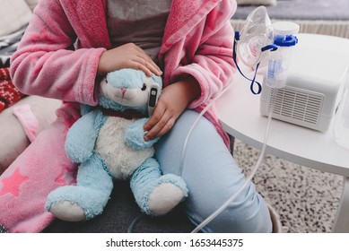 Ill Children Playing Doctors And Curing Plush Toys. Health Care Concept. Caring For Stuffed Animals That Nurtures Empathy. Pretend Play.